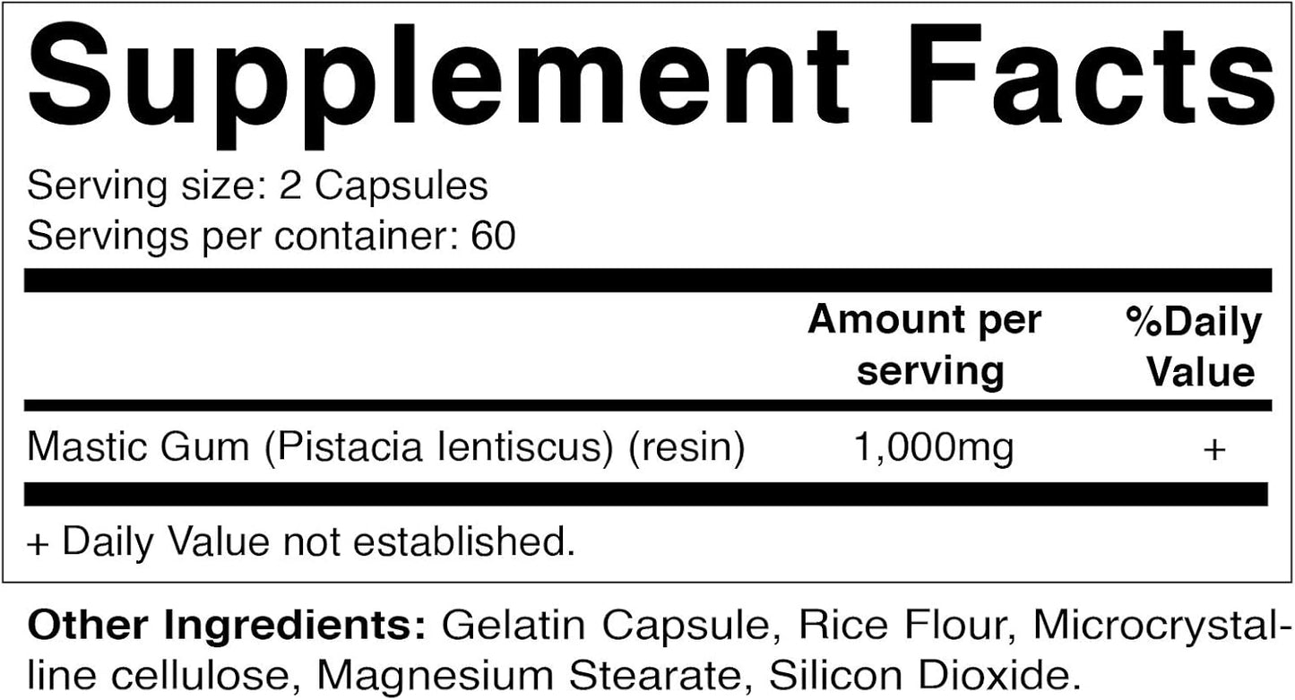Vitamatic Mastic Gum Capsules - 1000mg per Serving for Digestive and Oral Health - 120 Count