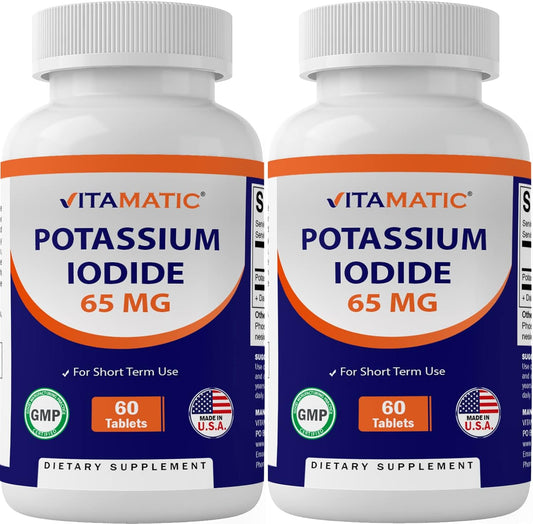 Vitamatic Potassium Iodide 65mg Tablets - Thyroid Support Supplement - 120 Count - KI Pills for Healthy Thyroid
