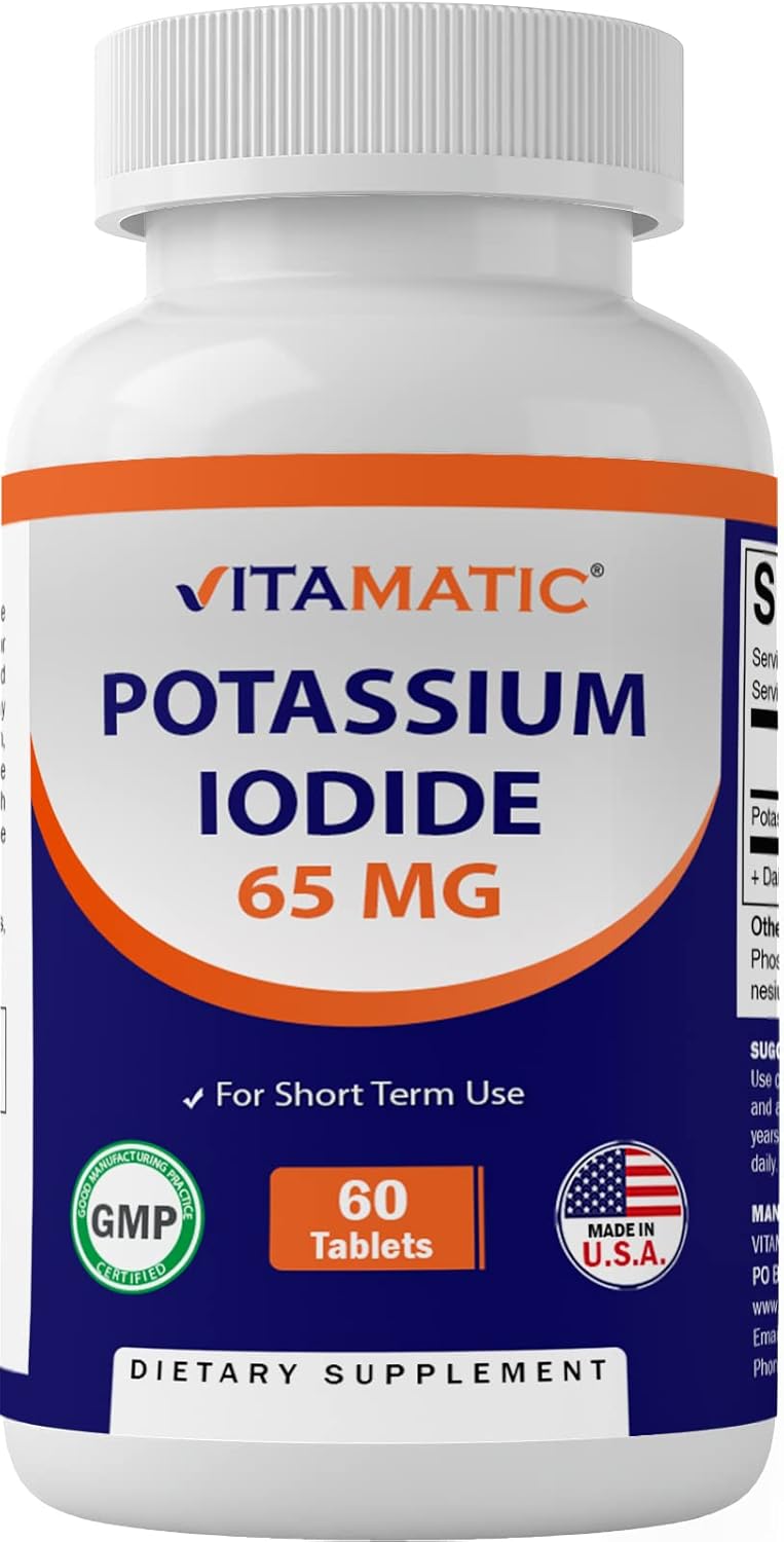 Vitamatic Potassium Iodide 65mg Tablets - Thyroid Support Supplement - 120 Count - KI Pills for Healthy Thyroid