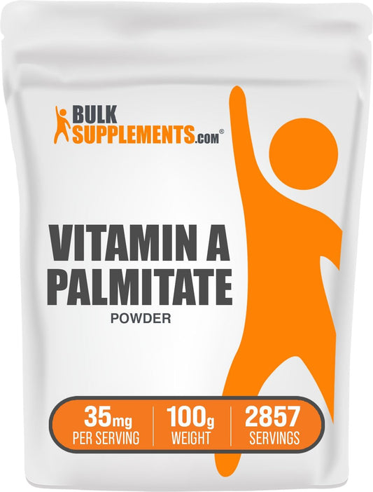 Vitamin A Palmitate Powder 100g - Retinol Palmitate Supplement for Immune & Eye Support - Gluten Free - 35mg per Serving - Pack of 1