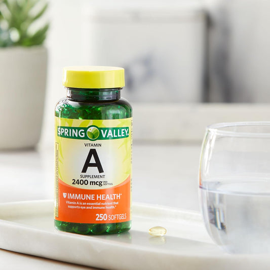 Vitamin A Softgels 2400 mcg, 250 Count with Portable Pill Container - Pack of 2 Items