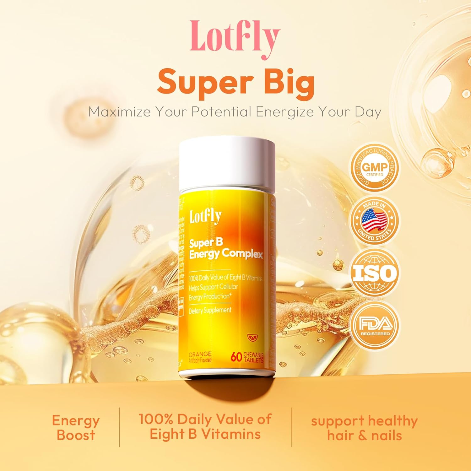 Vitamin B Complex with Taurine for Immune Support and Energy Metabolism - Blood Orange Powder - 60 Tablets for Men & Women