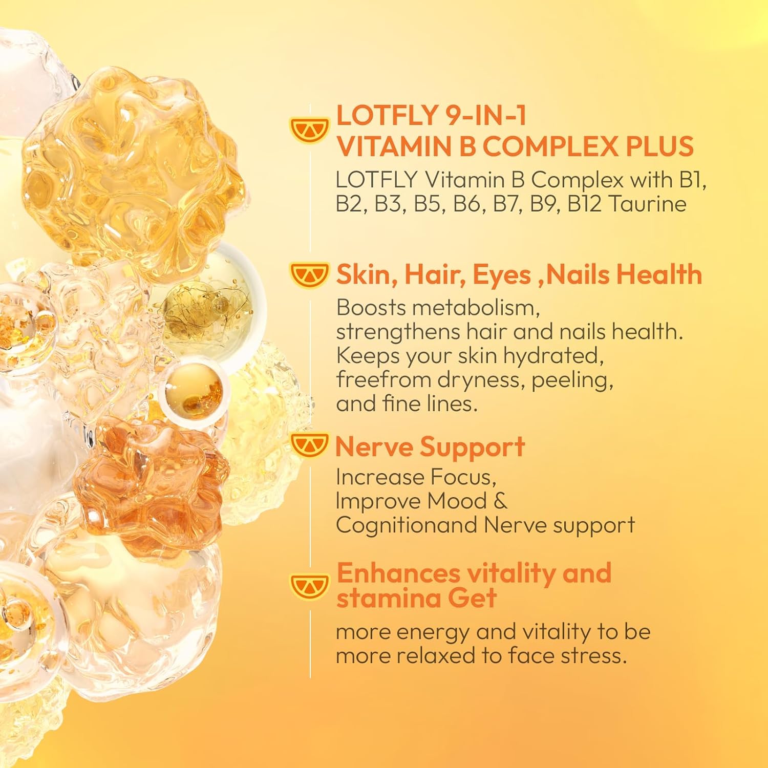 Vitamin B Complex with Taurine for Immune Support and Energy Metabolism - Blood Orange Powder - 60 Tablets for Men & Women