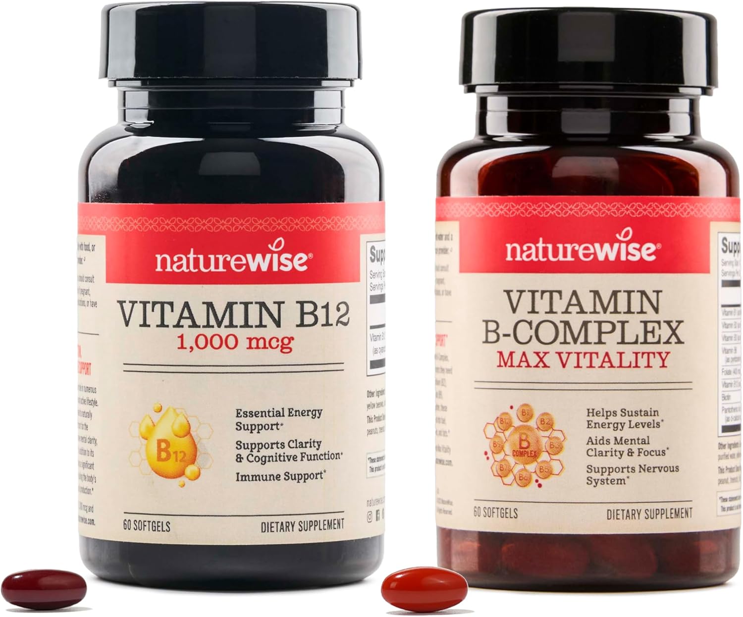 Vitamin B12 1,000 mcg and B Complex Softgels for Energy, Clarity, Vitality - 60 Count