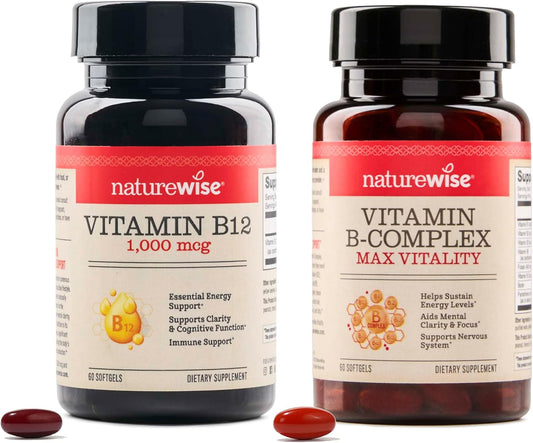 Vitamin B12 1,000 mcg and B Complex Softgels for Energy, Clarity, Vitality - 60 Count