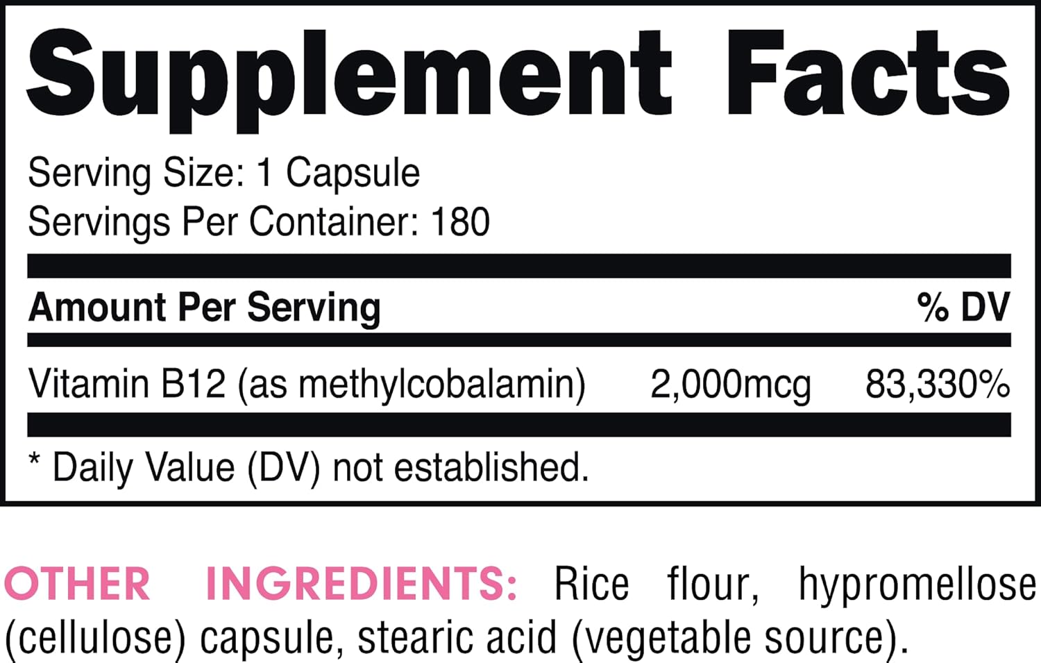 Vitamin B12 2000mcg Methylcobalamin Capsules - 180 Servings, Essentials Supplement