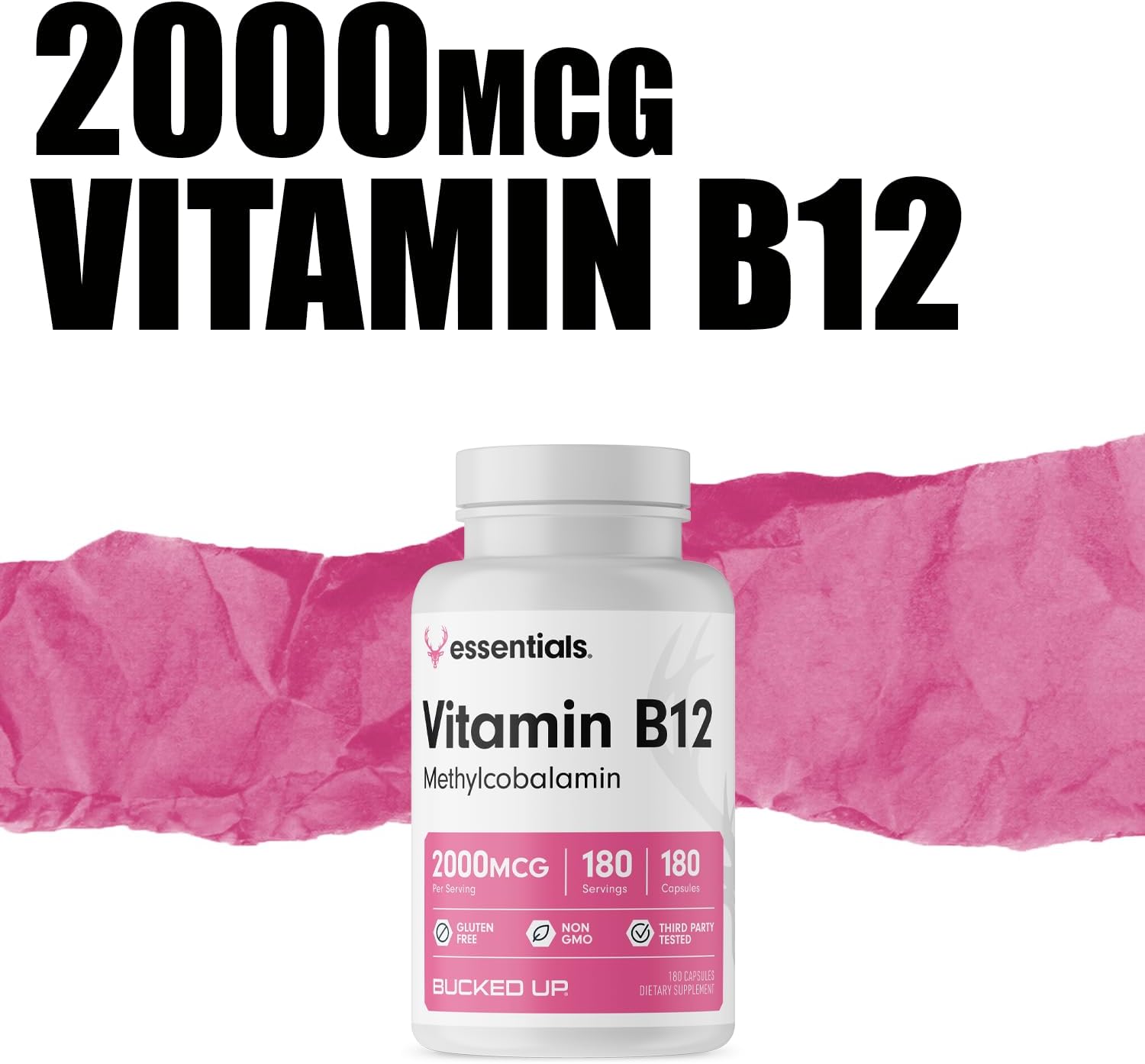 Vitamin B12 2000mcg Methylcobalamin Capsules - 180 Servings, Essentials Supplement