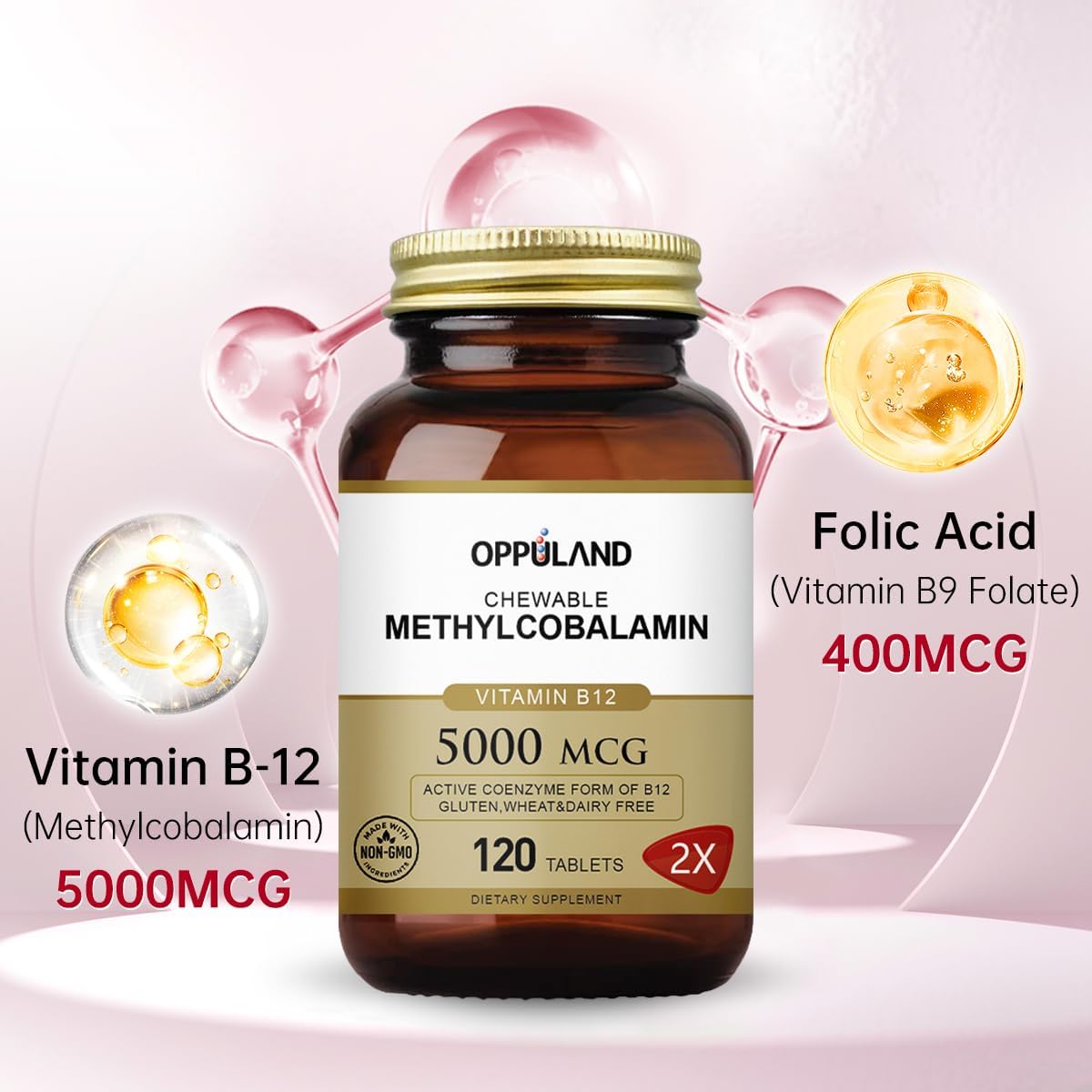Vitamin B12 and Folic Acid Tablets for Cirrhosis & Liver Steatosis - 5000mcg Methylcobalamin, 120 Tablets