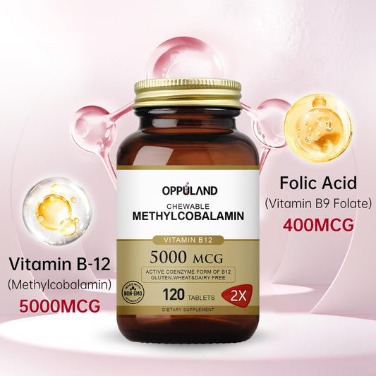 Vitamin B12 and Folic Acid Tablets for Cirrhosis & Liver Steatosis - 5000mcg Methylcobalamin, 120 Tablets