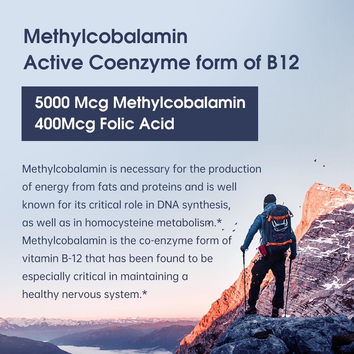 Vitamin B12 and Folic Acid Tablets for Cirrhosis & Liver Steatosis - 5000mcg Methylcobalamin, 120 Tablets