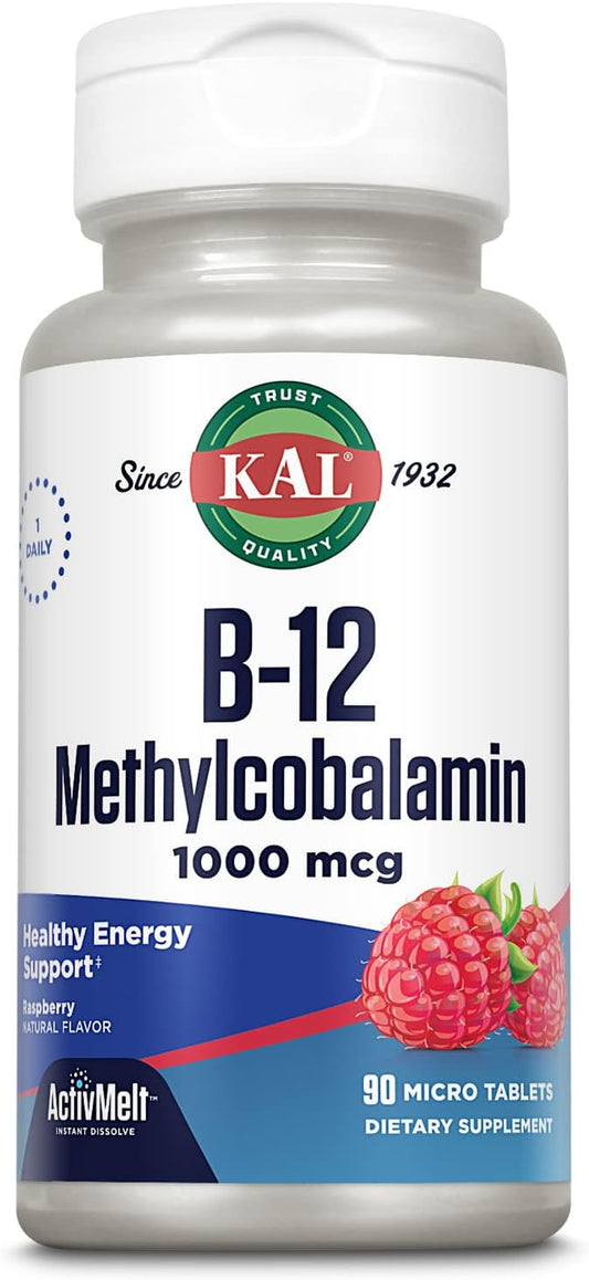 Vitamin B12 Methylcobalamin 1000mcg Fast Dissolve ActivMelt - Raspberry Flavor, Energy & Metabolism Support, 90 Servings