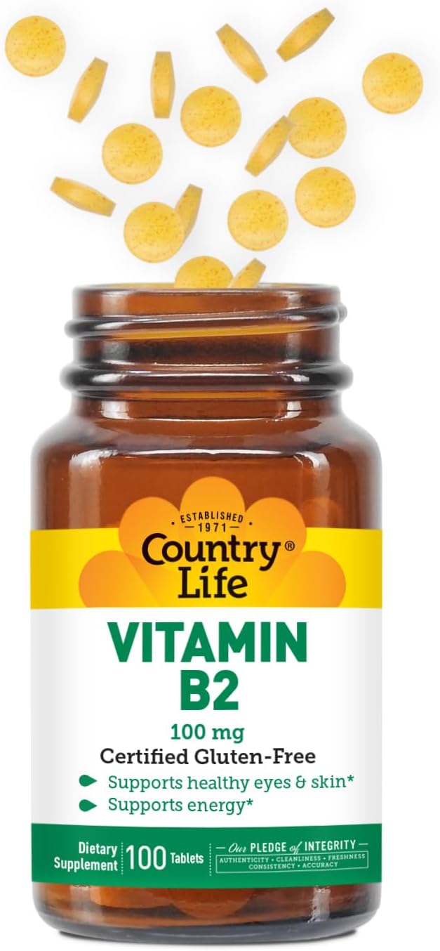 Vitamin B2 100mg Riboflavin Supplement for Energy & Cell Function - Gluten-Free, Vegan, Kosher, Halal - 100 Count Bottle with No Preservatives, GMOs, or Artificial Flavors