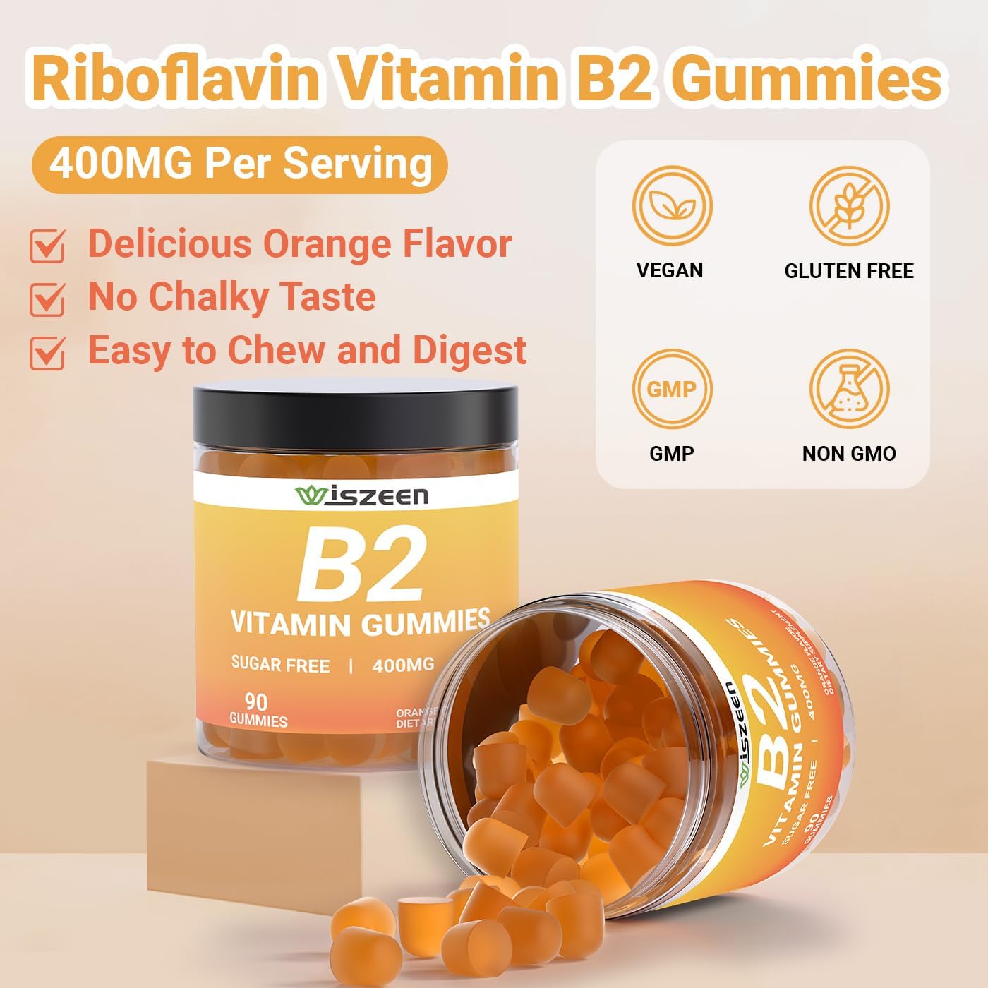 Vitamin B2 Gummies with Riboflavin 400mg for Kids & Adults - B2 Vitamins Supplement with Magnesium and CoQ10