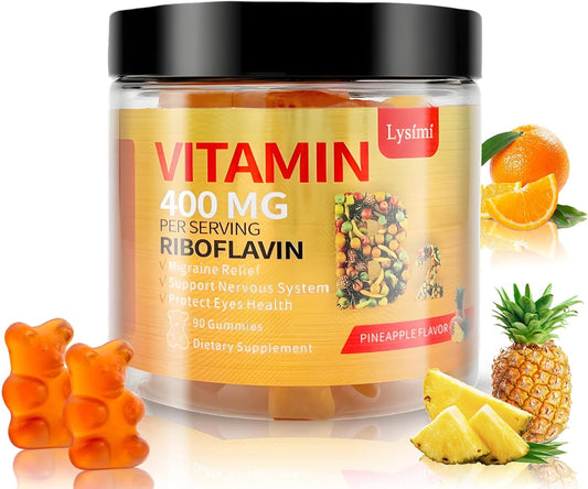 Vitamin B2 Soft Candy with Magnesium & CoQ10 for Migraine Relief - Pineapple Flavor, 90 Soft Candies for Kids & Adults
