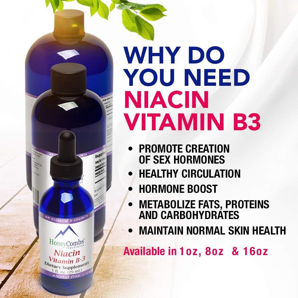 Vitamin B3 Liquid Drops for Circulation & Immune System Support - Alcohol-Free Niacin Supplement - Non-GMO Dietary Supplement - 8 Oz