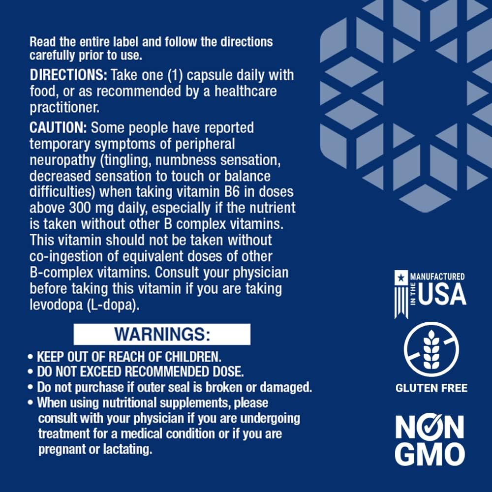 Vitamin B6 250mg with Folate & Vitamin B12, 100 Vegetarian Capsules for Enhanced Health, 90 Count