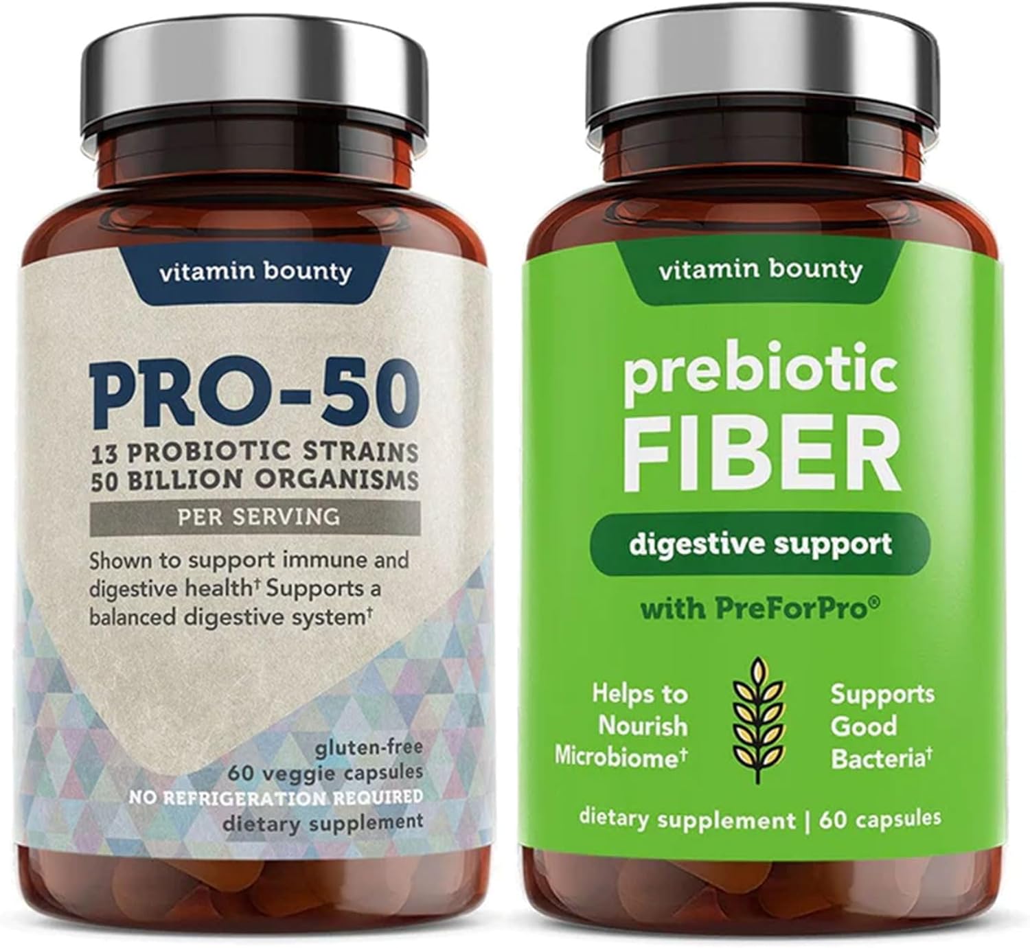 Vitamin Bounty Pro-50 Probiotic Bundle - 13 Strains, 50 Billion CFUs, Digestive Health Support - 90 Delayed Release Capsules for Men & Women
