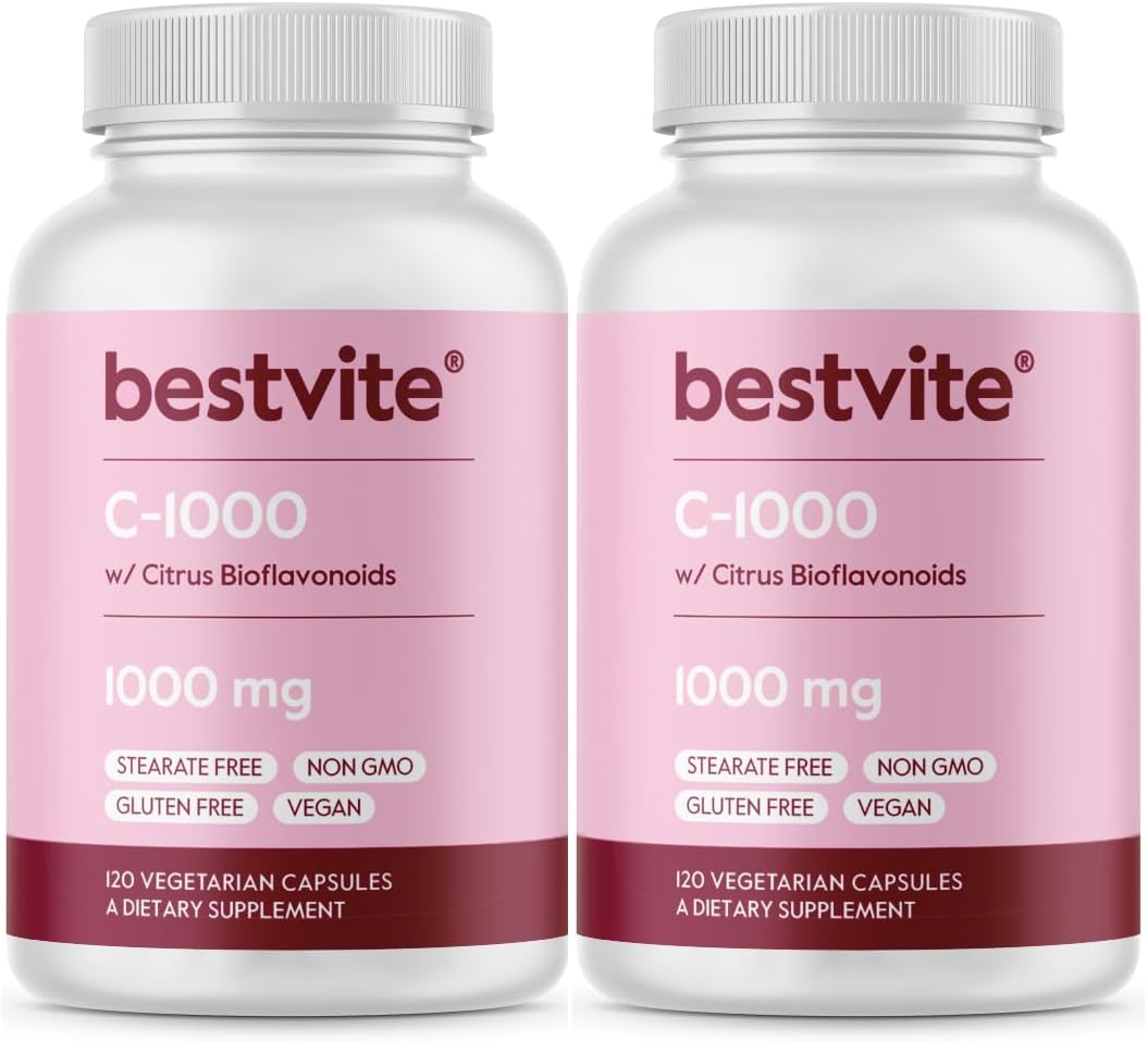 Vitamin C 1000mg (240 Vegetarian Capsules) with Citrus Bioflavinoids - Vegan, Non-GMO, Gluten Free