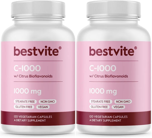 Vitamin C 1000mg (240 Vegetarian Capsules) with Citrus Bioflavinoids - Vegan, Non-GMO, Gluten Free
