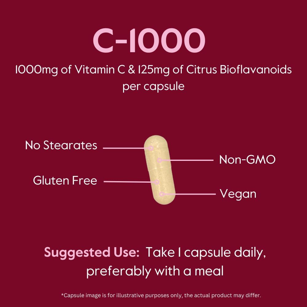 Vitamin C 1000mg (240 Vegetarian Capsules) with Citrus Bioflavinoids - Vegan, Non-GMO, Gluten Free