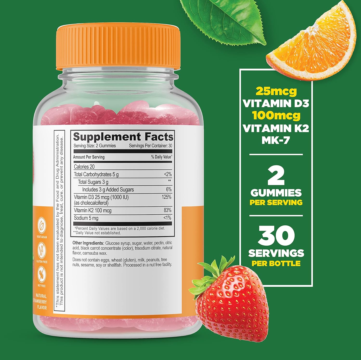 Vitamin C 1050mg + Vitamin D3 + Vitamin K2 Gummies Bundle - Gluten Free Chewable Supplement, Great Taste
