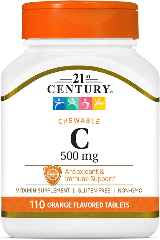 Vitamin C 500mg Chewable Tablets (110 Count) for Daily Immune Support - Antioxidant Supplement for Men & Women, Non-GMO & Gluten Free