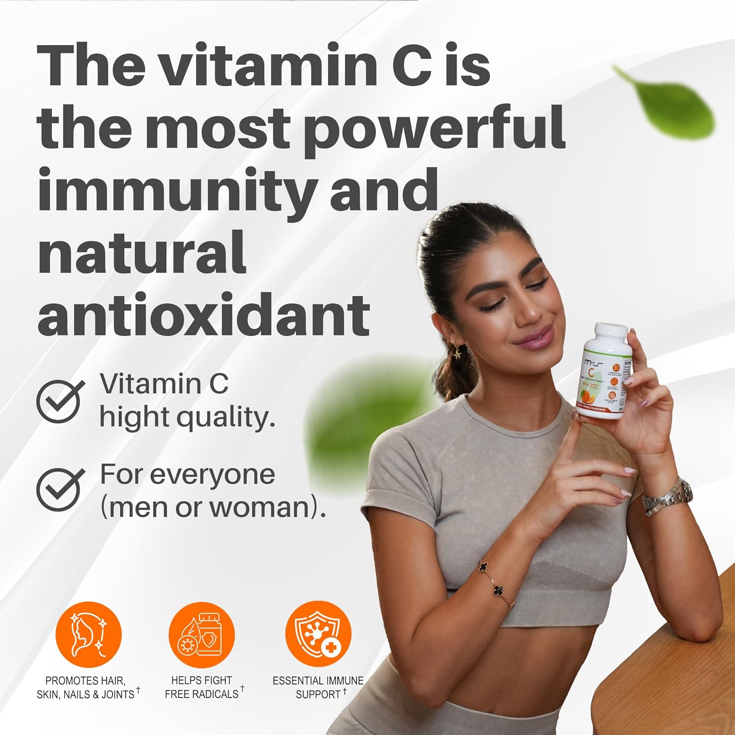 Vitamin C 500mg Tablets for Immune Support, Hair, Skin, Nails, and Joints - Vegan, Sugar Free - Orange Flavor - 100 Count