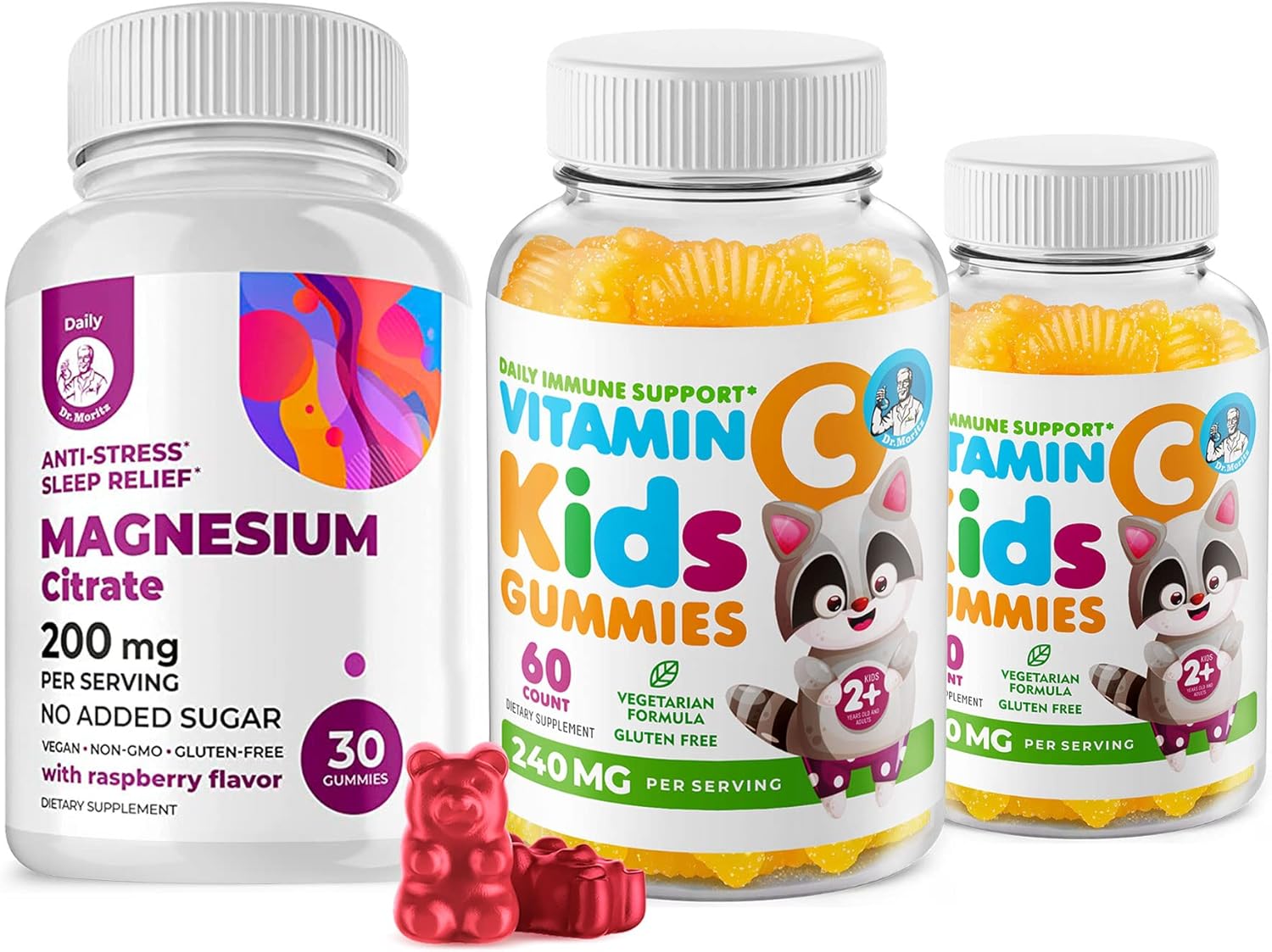 Vitamin C and Magnesium Gummies 120 Count - Immune Support for Kids & Adults - Low-Sugar Chewable Vitamins with Calming Magnesium - Sugar-Free