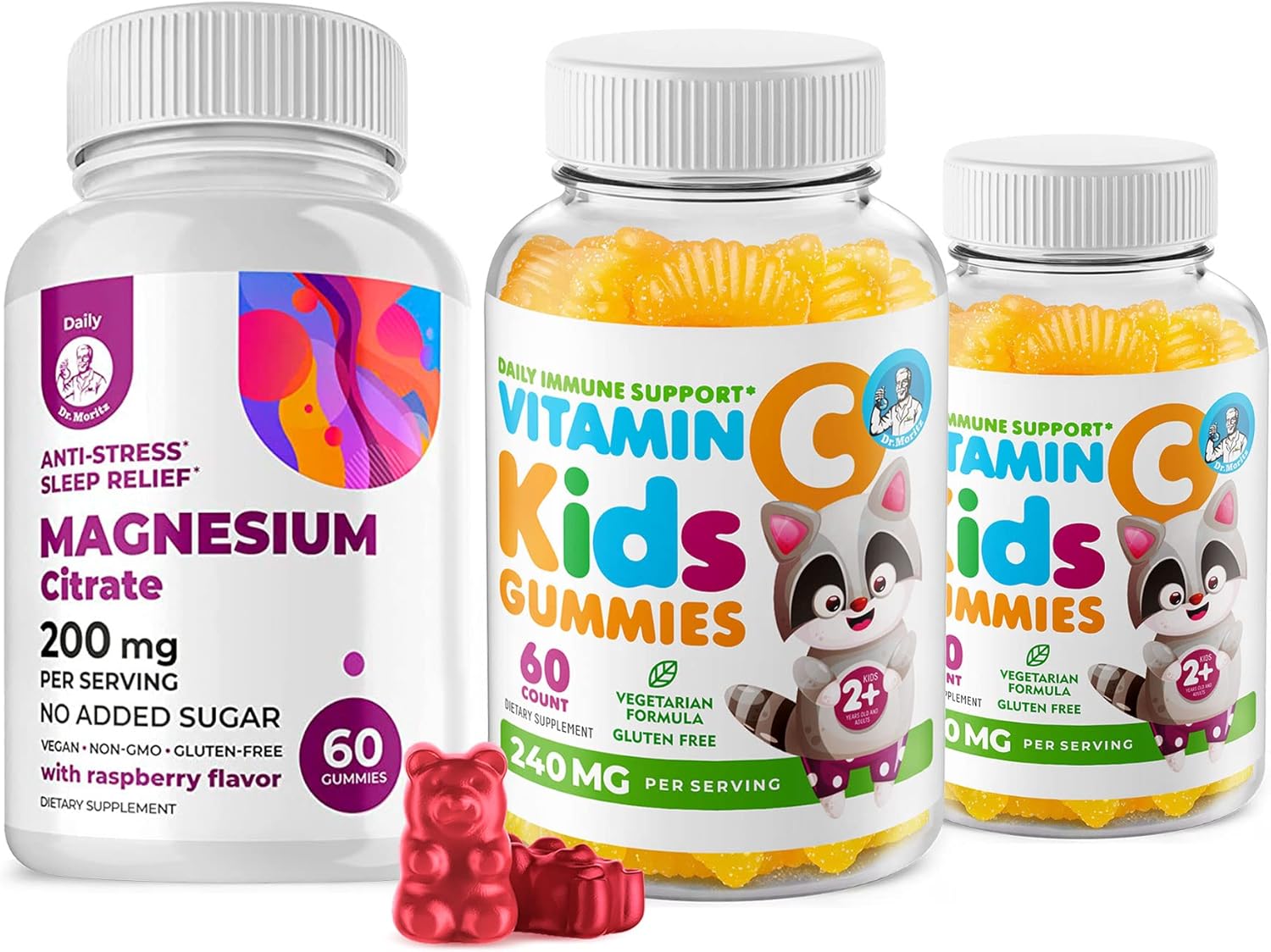 Vitamin C and Magnesium Gummies for Immune Support - 120 Count for Kids & Adults - Low-Sugar Chewables with Magnesium Calm Chews - Sugar-Free