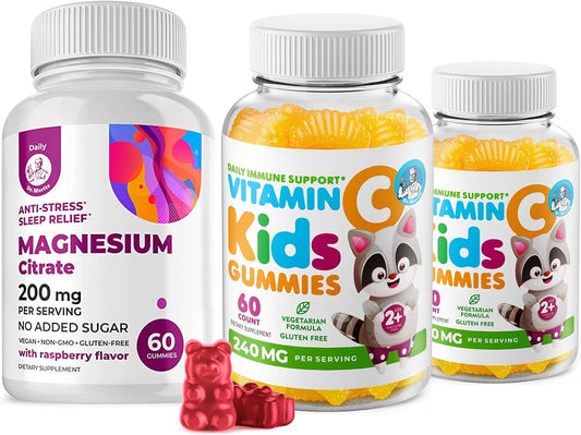 Vitamin C and Magnesium Gummies for Immune Support - 120 Count for Kids & Adults - Low-Sugar Chewables with Magnesium Calm Chews - Sugar-Free