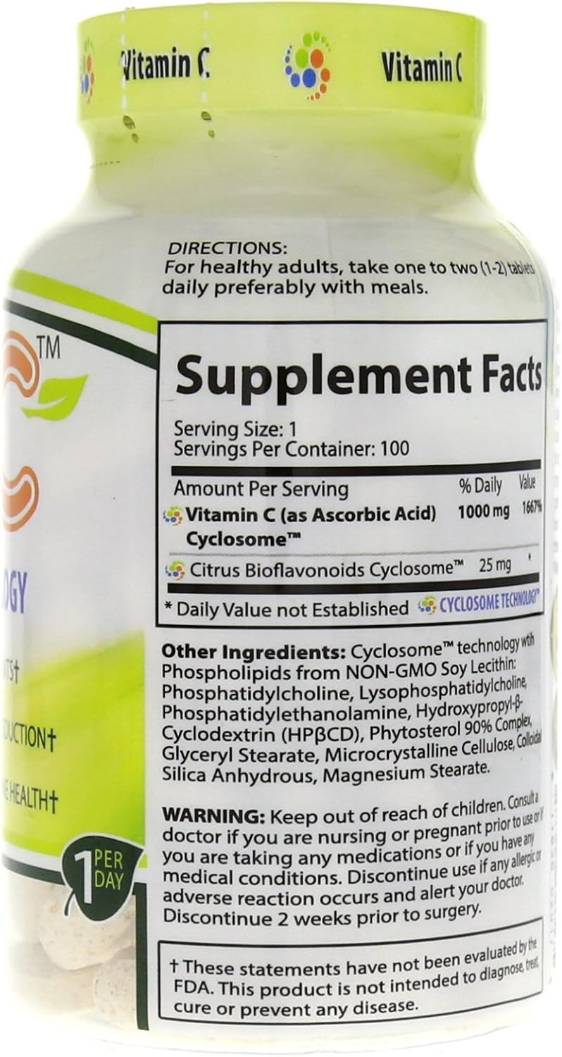 Vitamin C Cyclo-C 1000mg with Bioflavonoids and Cyclodextrin for Advanced Liposomal Delivery | Non-GMO, Gluten Free, Vegetarian | 200 Tablets