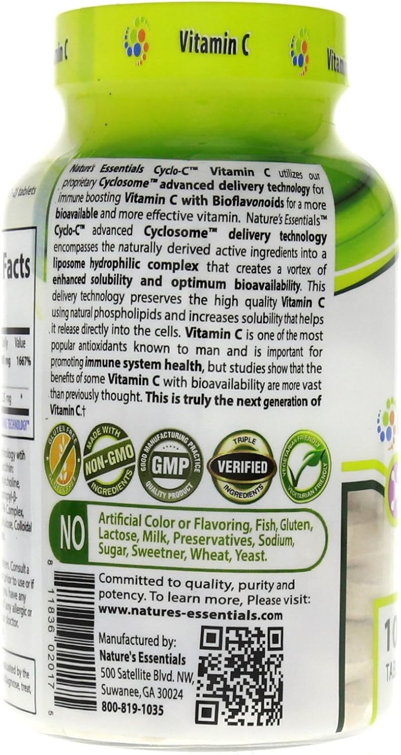 Vitamin C Cyclo-C 1000mg with Bioflavonoids and Cyclodextrin for Advanced Liposomal Delivery | Non-GMO, Gluten Free, Vegetarian | 200 Tablets