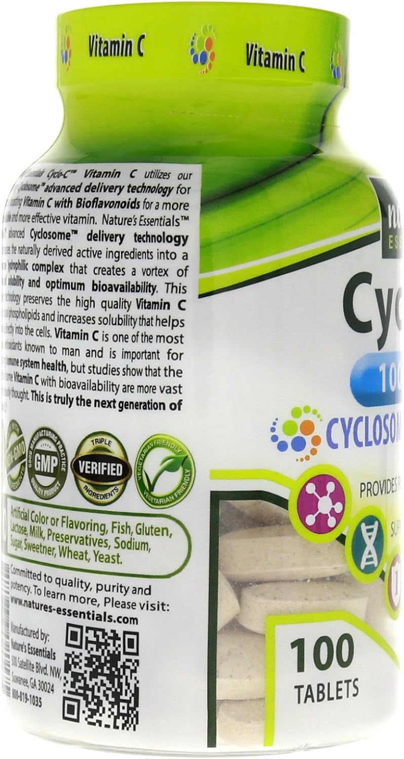 Vitamin C Cyclo-C 1000mg with Bioflavonoids and Cyclodextrin for Advanced Liposomal Delivery | Non-GMO, Gluten Free, Vegetarian | 200 Tablets