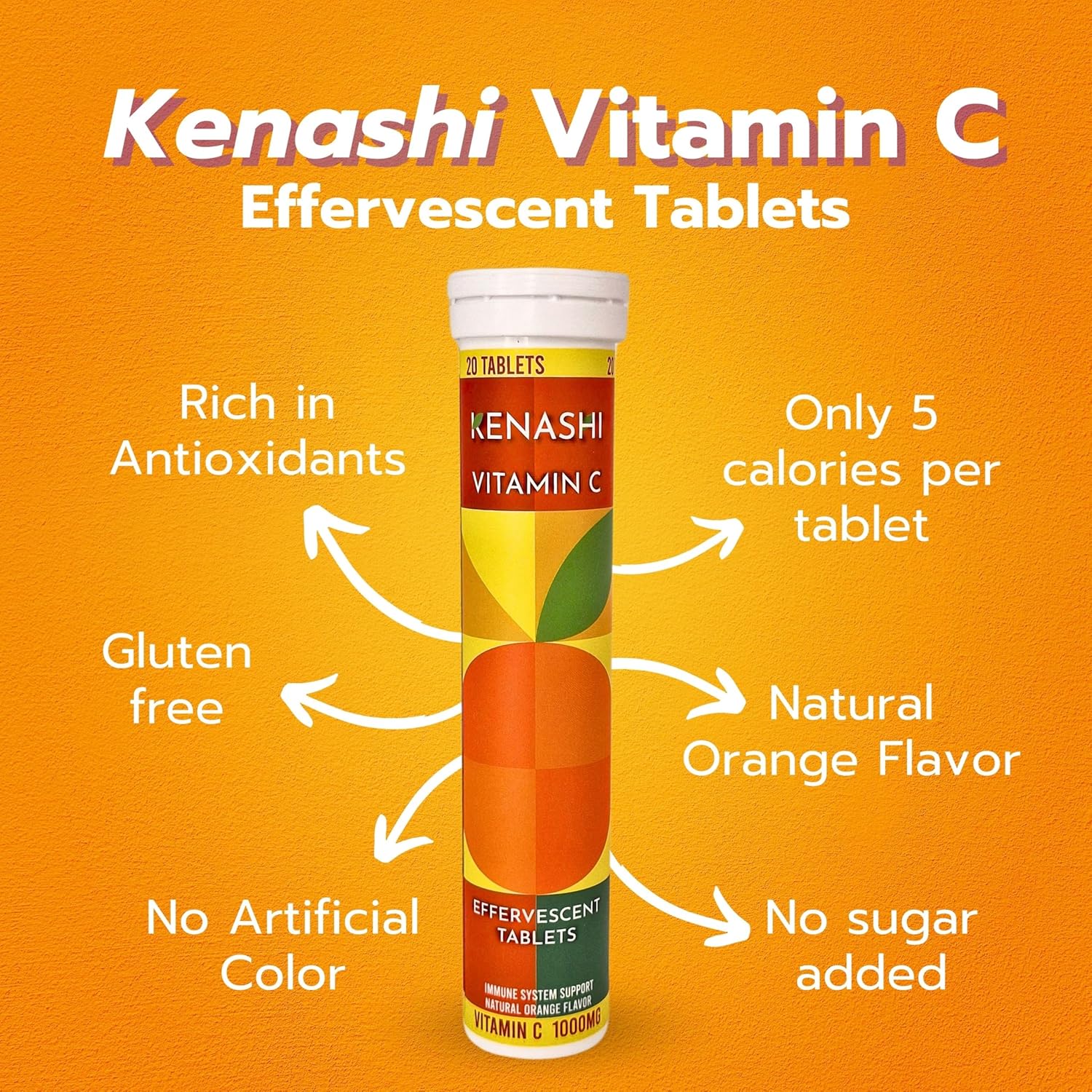 Vitamin C Effervescent Tablets with Zinc - 1000mg Dissolving Tablets for Adults - Pack of 1