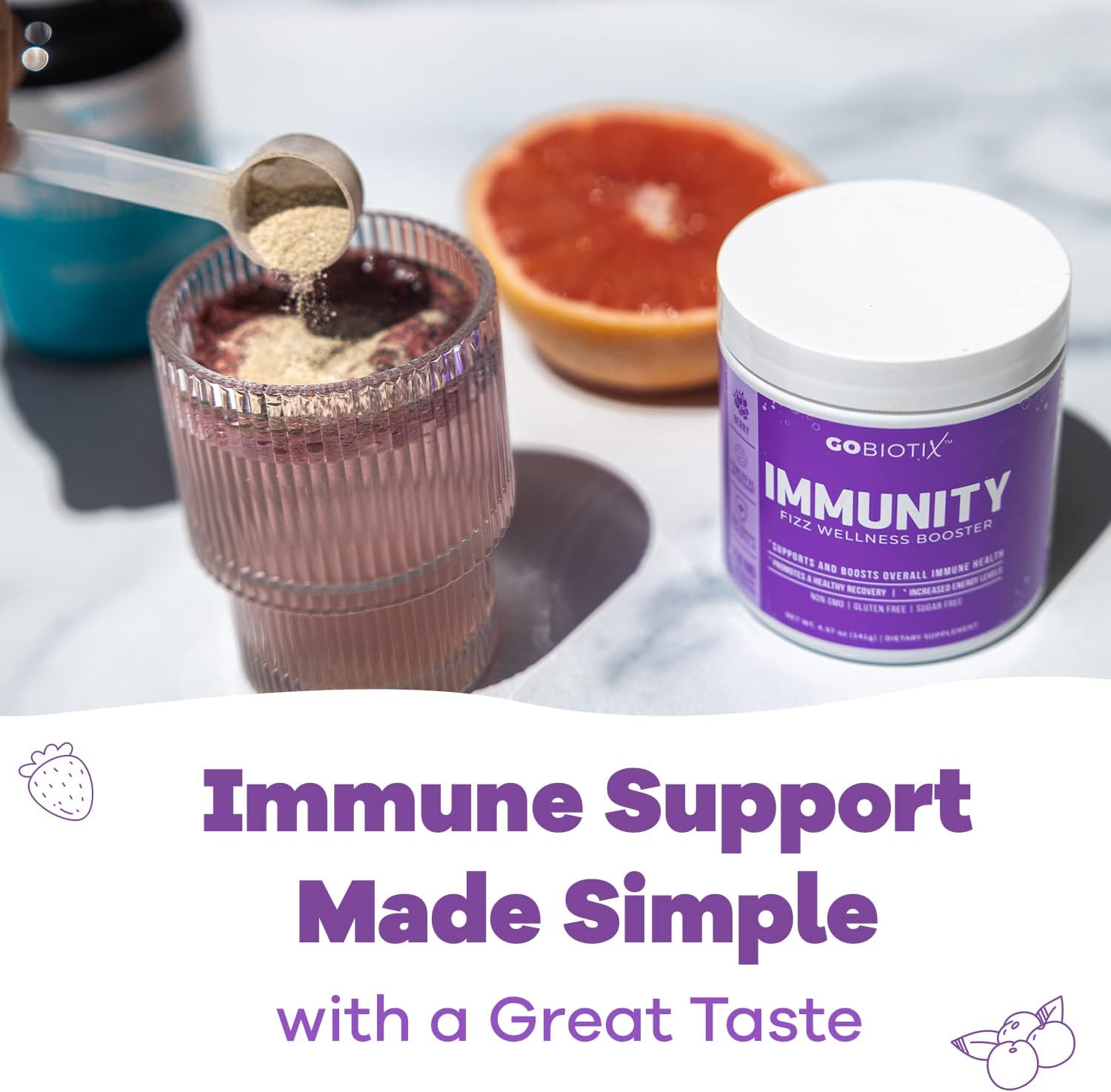 Vitamin C Immune Defense Support Supplement - Vegan Superfood Powder with Elderberry, Turmeric, B12 - Non-GMO, Sugar Free - Berry Flavor