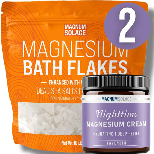 Vitamin C Infused Magnum Solace Magnesium Flakes and Cream for Relaxation and Muscle Relief