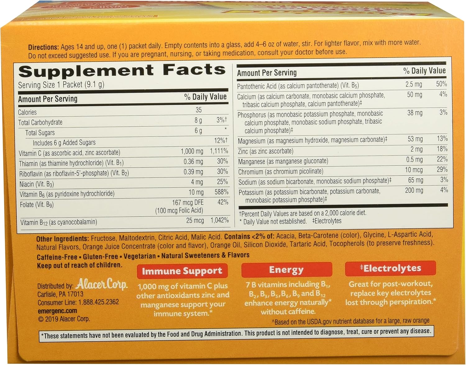 Vitamin C Supplement with Electrolytes for Immune Support and Energy Boost, 30 Count Packets