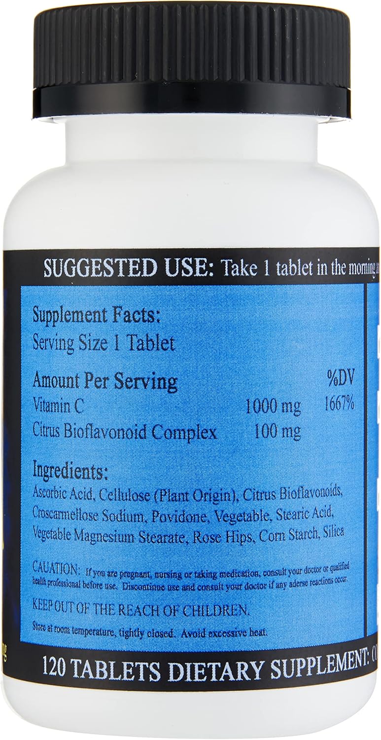 Vitamin C with Bioflavonoids 1000mg - Immune, Vascular, and Collagen Support - 120 Tablets
