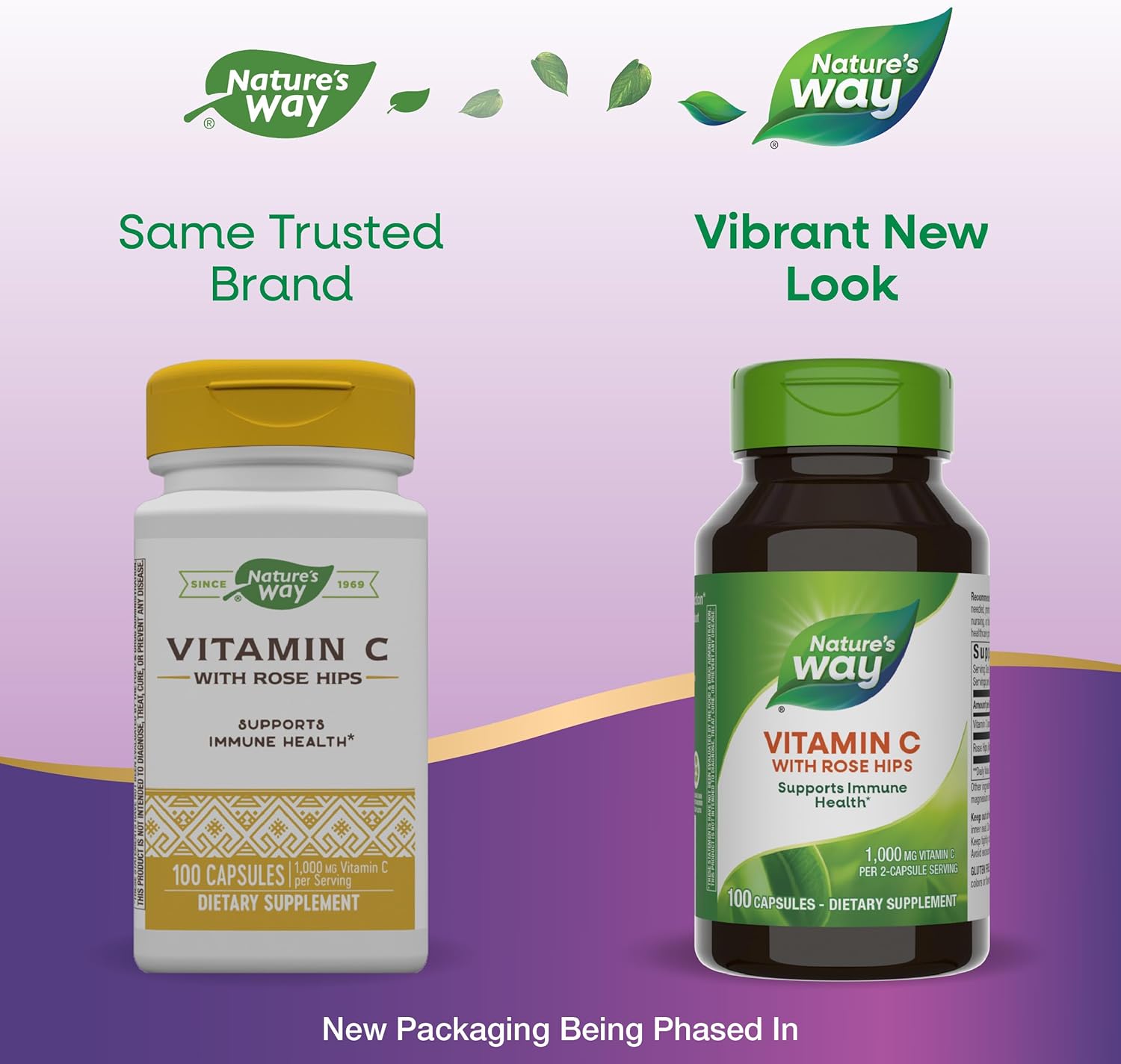 Vitamin C with Rose Hips Capsules - Immune Support & Healthy Skin - 1,000 mg - 100 Count