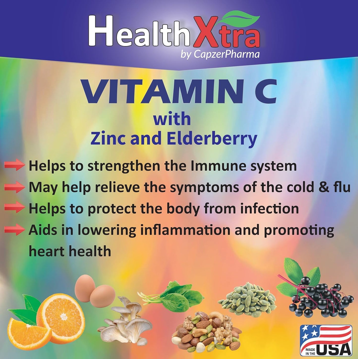 Vitamin C with Zinc, Elderberry Chewable Tablets - Immune Support, Antioxidant, Heart Health - 60 Count
