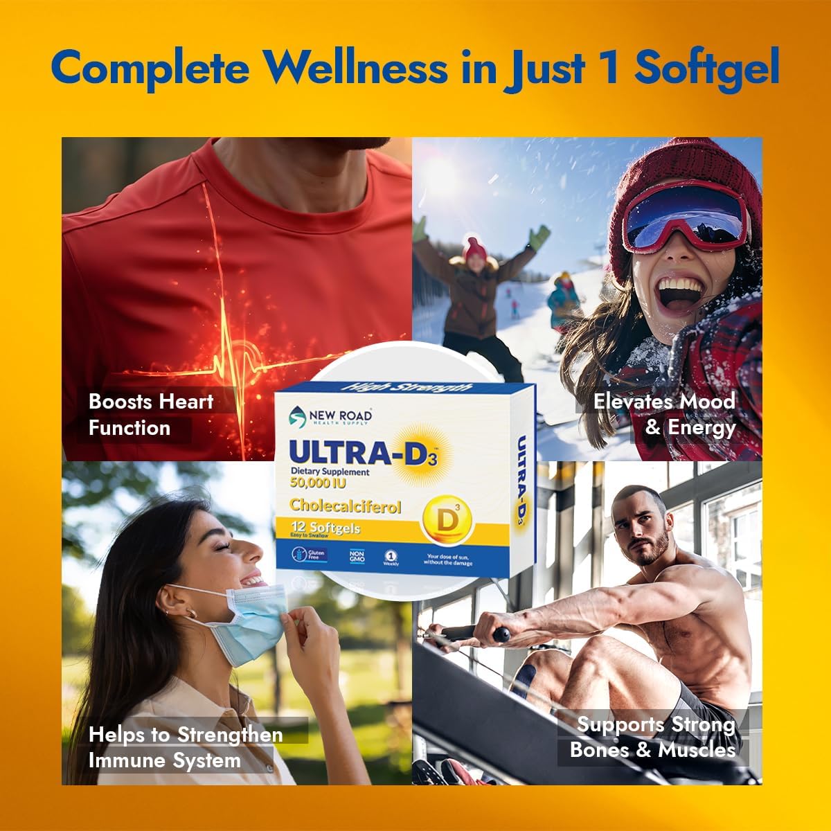 Vitamin D 50000 IU Softgel Supplement for Bones and Immune Support, Once Weekly Dose, Gluten Free, 12 Count x 3 Pack