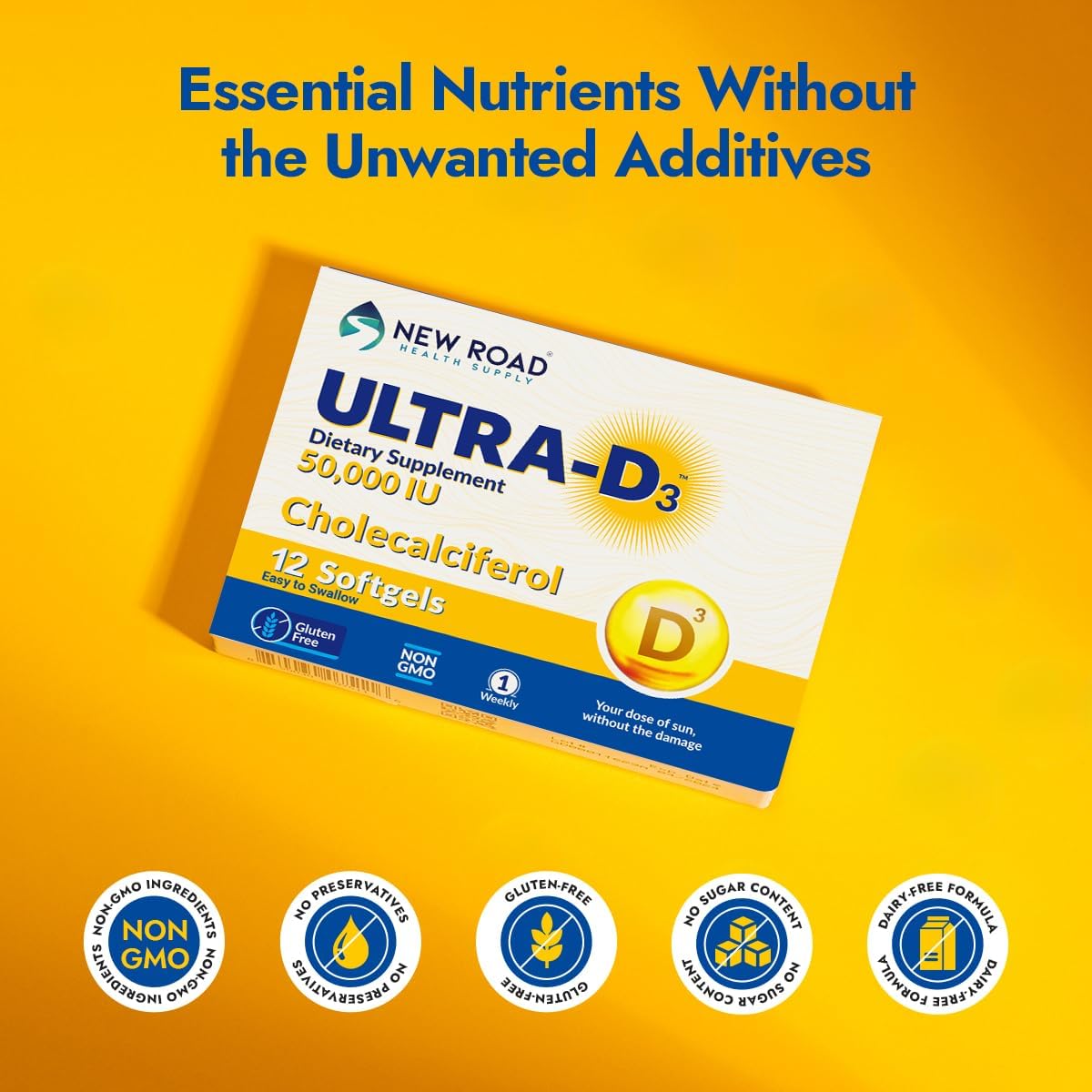 Vitamin D 50000 IU Softgel Supplement for Bones and Immune Support, Once Weekly Dose, Gluten Free, 12 Count x 3 Pack