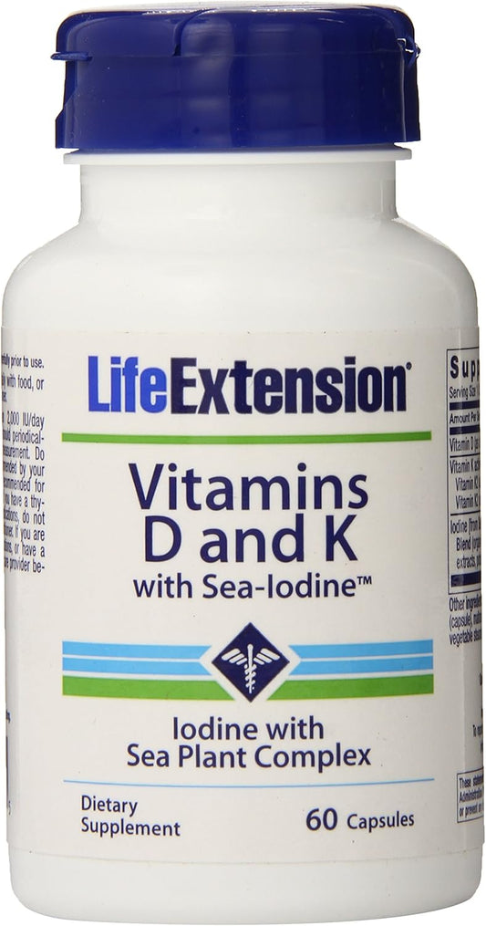 Vitamin D and K with Sea-Iodine for Life Extension, 60 Capsules
