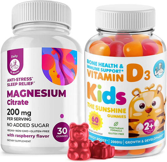 Vitamin D and Magnesium Gummies - 2000 IU D3 for Kids&Adults - Vegetarian Immune Support with Sugar-Free Magnesium Calm Chews