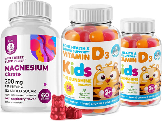 Vitamin D and Magnesium Gummies for Kids and Adults - Vegetarian Immune Support Supplements with Sugar-Free Calm Chews