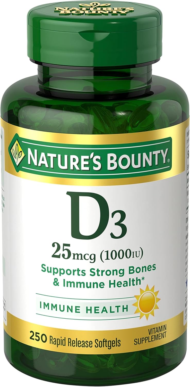 Vitamin D3 1000 IU Softgels for Immune Support - 250 Count Rapid Release Formula by Nature's Bounty
