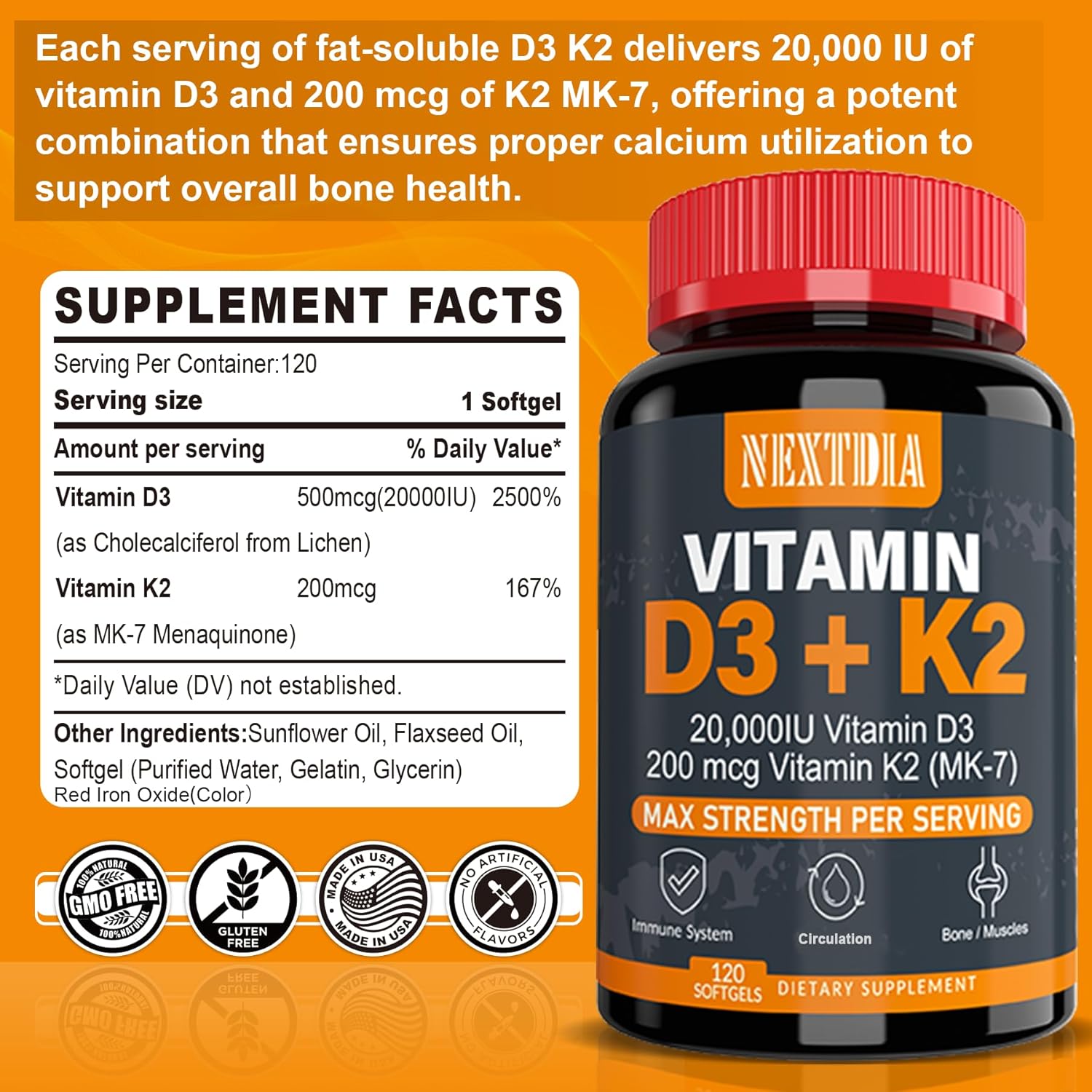 Vitamin D3 20,000 IU + K2(MK7) 200mcg Softgels and Akkermansia Probiotics Gummies with Prebiotics Fiber for Gut Health