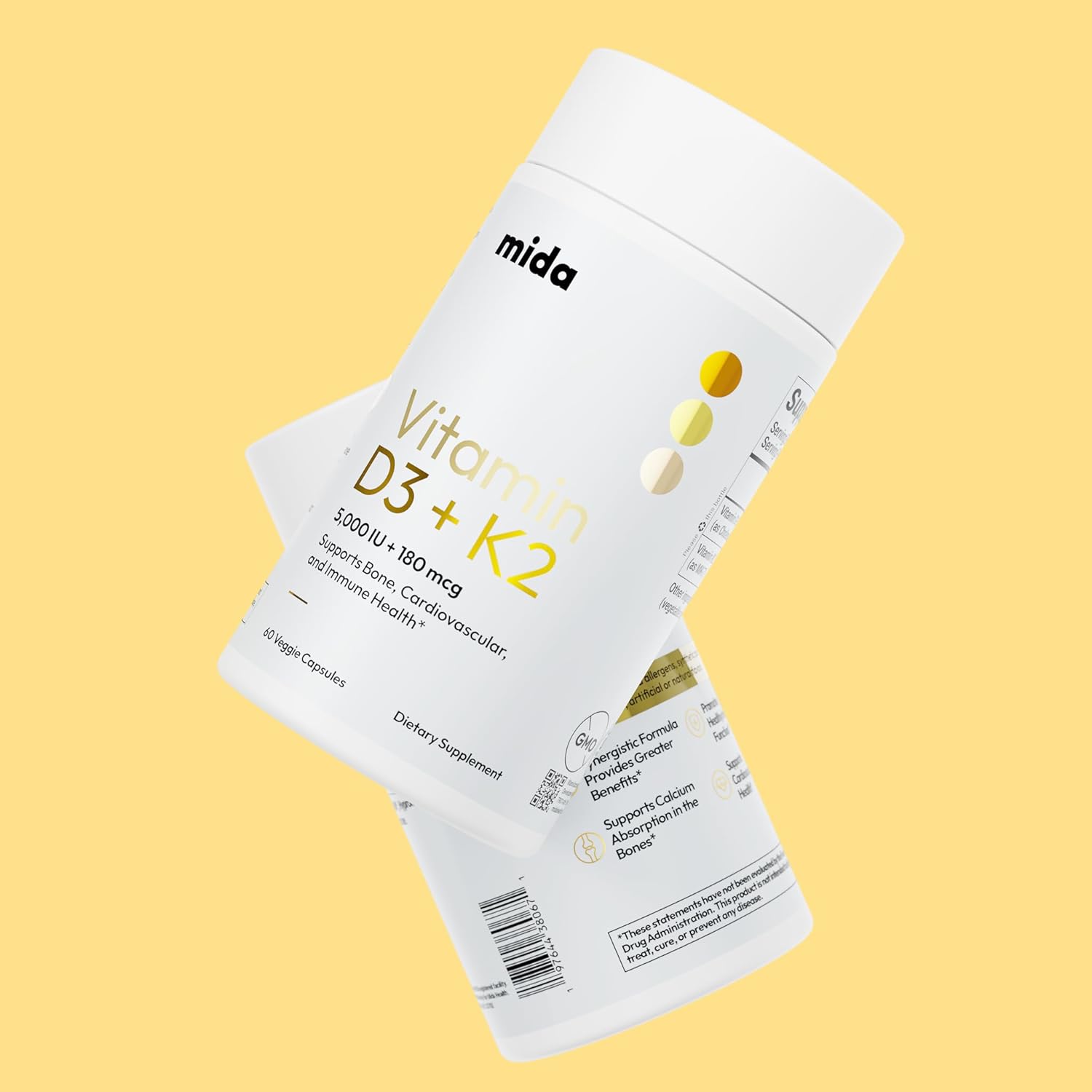 Vitamin D3 5,000 IU + K2 MK-7 Supplement for Bone, Heart & Immune Support - 60 Servings