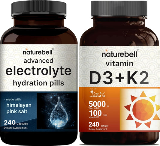 Vitamin D3 5000 K2 (MK7) with Coconut Oil Softgels & Electrolyte Hydration Bundle Pack for Fast Absorption and Keto Support