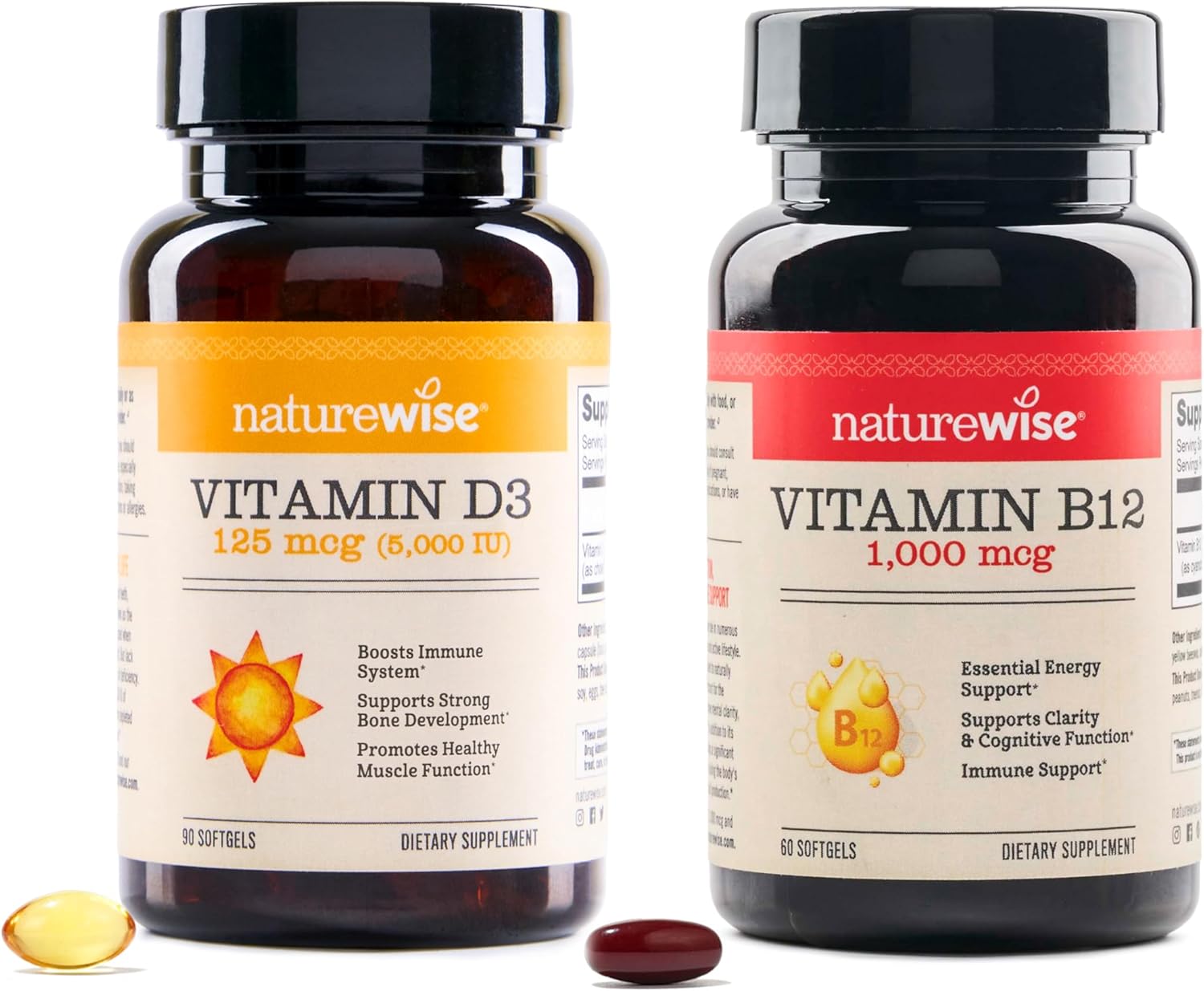 Vitamin D3 5000iu, B12 1000mcg Softgels for Mental Clarity, Energy & Immune Health with Olive Oil - Non-GMO & Gluten-Free